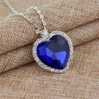 Titanic Heart of The Ocean Sapphire Crystal Chain Necklace Pendant Plate Jewelry mėlyna
