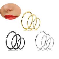 9Pcs Nose Ring Open Hoop Lip Body Piercing Clip On Studs Stainless Steel Jewelry 9Pcs/Set