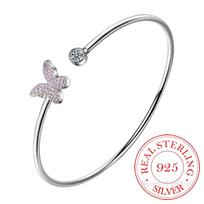 925 Silver Crystal Butterfly/Dragonfly/Heart Charm Bangles For Women Bracelet &Bangle Wedding Birthday Party Jewelry