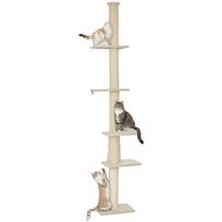 Cat Tree, Adjustable Height 225-275 cm, Stable Base, Anti-Tip Safety, Plush Cover, Cream White 42.5 x 26.5 x 275 cm