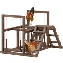 Chicken Frame, Perches, Ramps, Swings, for 2-3 Chickens, Wood, Brown 82 x 60 x 55 cm
