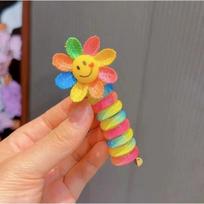 3-6 Years Old Kindergarten Hair Accessories Cute Cartoon Colorful Rainbow Children Roll Phone Line Hair Ring 1 Sunflower
