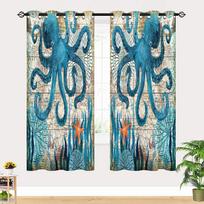 Dolphins Turtles Pebbles Kids Window Curtains In The Living Room Kitchen Window Curtains Drapes Printed Window for Bedroom 2x50W130H(CM)40x51in&Hook