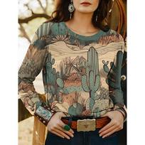 Women's T Shirt Graphic Tee Geometry Bohemia Vintage Fashion Long Sleeve Crew Neck Round Neck Regular Tops S