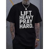 European sizes Men's Heavyweight Gym T-Shirt - LIFT HEAVY PRAY HARD Motivational Workout Shirt - Fitness & Faith Balance Tee - Machine Washable S juoda