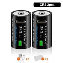 CITYORK 3.7V Ličio CR2 Įkraunama Baterija Kameros Atstumo Matuoklis Diskinio Stabdžio Užraktas GPS Saugumas Medicininė Įranga+Nemokamas C tipo Kabelis 2PCS juoda