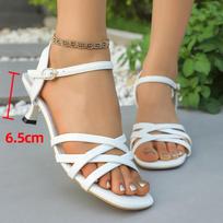 Fashion Cross Band High Heel Sandals for Women Square Toe Ankle Strap Dress Shoes Woman Summer White Thin Heeled Sandalias Mujer 35 balta
