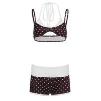 American Spicy Girl Polka Dot Bikini Set: Color Block, Lace-Up Halter, Low-Rise Shorts Large ruda