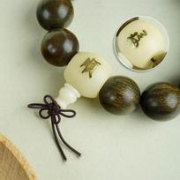 Green sandalwood inlaid Fushun Buddha beads bracelet Bodhi handmade inlaid national style men's fragrance bracelet wood jewelry 18mm
