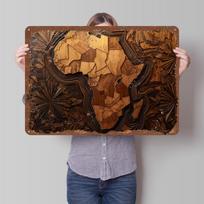 Africa Map Wood Carving Art Printed Poster Customized Wall Art Retro Vintage Metal Tin Signs for Home Gaming Room Decoration 20X30CM