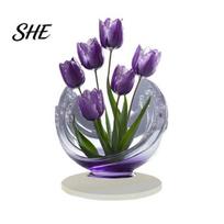 Compact Desk Ornament 2D Acrylic Tulip Ornament, Realistic Purple Tulips with Base, Flat Flower Tabletop Decoration for Home Cabinet Decor Durable A