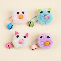 4PCS Cute Pom Pom Cat Face Toy with Bell Elastic String Soft Fluffy Kitten Interactive Chasing Toy Pet Teaser Ball Toys Set 4pcs įvairiaspalvis