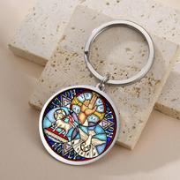 Dawapara Holy Trinity Trindade Pendant Shield of Trinity Keychain Christian Protection Jewelry Stainless Steel Keyring