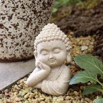 Resting Buddha Statue Tranquil Decor Faux Stone Bust Peaceful Expression House Decoration for
