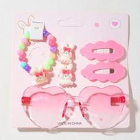 Lovely Bunny Kids Fashion Accessory Set Glasses Bracelet Hair Clips & Hair Ties 6 Pcs