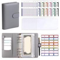 Magnetic button Cash Budget Ledger A6 PU Leather Folder Efficient Loose-leaf Notebook  Women pilka