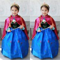 Frozen Girls' Children's Elsa Gorgeous Dress Princess Anna Party Skirt Role-Play Costume Rose Red and Blue 6-7 Years
