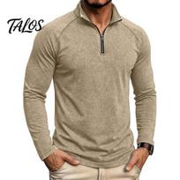 Stylish Stand Collar Shirts Men Quarter Zip Shirt, Soft Cotton Blend Golf Long Raglan Durable Workwear Casual Outfits Sleeve Pullover Shirt for Office S chaki