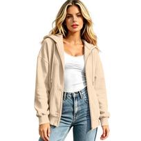 Women's Oversized Hoodie Casual Long Sleeve Zip-Up Sweatshirt for Everyday Wear L smėlis
