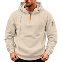 Men's Half Zip Sweatshirt with Pockets – Casual Winter Pullover with Visible Stitching L smėlis