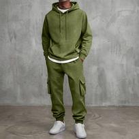 Men's 2-Piece Zip-Up Jacket and Cargo Pants Set Color Elastic Waist Tapered Leg Outdoor Casual Sportswear L armijos žalia spalva