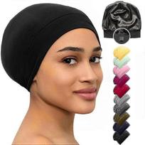 Silk Bonnet for Sleeping Women, Satin Sleep Bonnet Hair Protector, Adjustable Band, Black