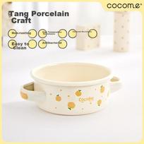 COCOME Children's Tableware, Jimojia Enamel Bowl with Double Handles, Thickened Handmade, Shatterproof, Portable Baby Food Bowl, White