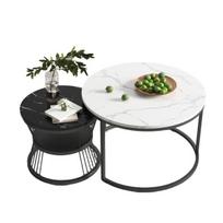 Apvalus kavos stalas, šoninis stalas, sofos stalas, svetainė/balkonas, juoda ir balta (2 PCS)