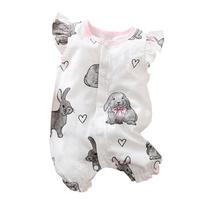 Infant Baby Girls Easter Ruffle Buny Printed Jumpsuit Romper Set 80 balta