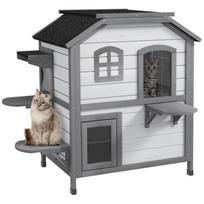 2-Story Indoor or Outdoor Cat House W/ Escape Door, Cat Shelter, White 99.5 x 76 x 91 cm