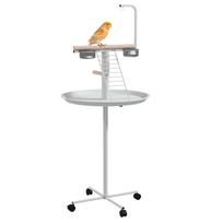Bird Stand with Four Wheels, Perches, Stainless Steel Feed Bowls, Round Tray, for Garden, Indoor, Outdoor - White 60 x 60 x 138 cm balta
