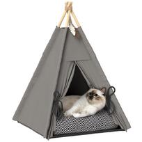 Teepee Tent for Pets, Pet Bed in Teepee Design, Cat Tent with Cushion, Dog Bed for Sleeping, Cat Bed, Grey 60 x 60 x 76 cm pilka
