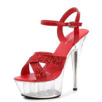 Naktinio klubo Super aukštakulniai sandalai Moteriški batai Catwalk Pole Dance Batai Crystal Bottom Neperšlampami platforminiai sandalai 34 red