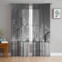 City Night Lights Sheer Curtains Living Room Window Tulle Curtains For Bedroom Kitchen Home Decoration Voile Drapes W135 x H115cm x1&Rod Pocket