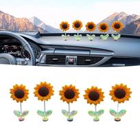 5 vienetų saulėgrąžų automobilių papuošimai, automobilių pavasario papuošimai su lipdukais, kūrybingi automobilių sūpynės papuošimai, saulėgrąžų prietaisų skydelio papuošimai One Size