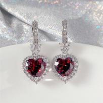 Fashion Women Shining Heart CZ  Silver Needle Stud Earrings for Wome Red Blue Ears Stud Crystal Valentine's Day Gift necklace raudona