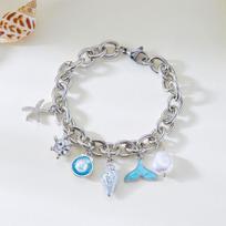 Mermaid Tail Pearl Pendants Ocean Theme Hand Chains Wristband  Summer Beach Sea Shell Starfish Charm Bracelet for Women sidabras