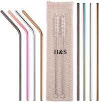 H&S daugkartiniai šiaudeliai, 8 vnt., su 2 valymo šepetėliais, 20 cm, įvairiaspalviai
