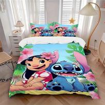3pcs Lilo, Stitch Printed Bedding Set, Breathable and Soft, Machine Washable, Christmas Gift, Suitable for Bedroom Decoration, 063 135x200cm