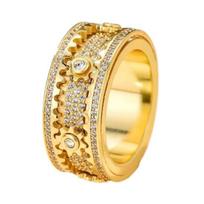 Finger Band Adjustable Anti-Anxiety Fidget Ring Stainless Steel Cubic Zirconia Inlaid Rotating Design Meditation US 6 auksinė