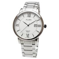 SEIKO ALBA AS9809X1 Baltas Romėniškas Kvarcinis Nerūdijančio Plieno Verslo Analoginis Laikrodis su Kalendoriumi ir Apyranke Vyriškas balta