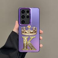 Phone Case For Samsung A56 A36 A26 A24 A16 A14 A12 A32 A50 A70 A22 A34 A54 A52 5G A06 4G Silver IMD Cover Diamond Crown Letter K For Samsung A30-A20