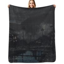 Evening Rain in Tajima Kinosaki (1924) By Kawase Hasui Throw Blanket Fluffy Cozy Throw Blanket for Home Decor Size: 75*100cm, Weight: 230 GSM
