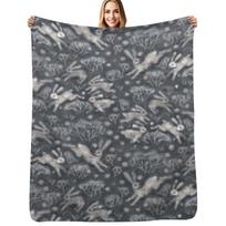 Hares Field, Winter Snow Field Bunnies Rabbits Pattern Grey Throw Blanket All Season Lightweight Soft Blanket for Bed Size: 75*100cm, Weight: 230 GSM