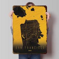 San Francisco USA - Bay Area Golden Street Map Tinplate Poster Customized Wall Art Vintage Metal Signs Retro Tin Plaque for Home 20X30CM