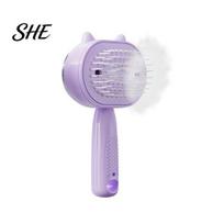Compact Hair Comb Cat Ear Electric Spray Brush, Frizz Control Self Cleaning Scalp Massage Smoothing Brush Men Women Misting Detangling for Dry, A violetinė