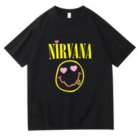 2026 Elle Woods T-shirt Nirvana Smiling Face Graphic Tees Cotton Unisex Round Neck Short Sleeve Casual Clothes XS juoda