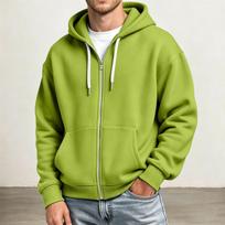 Men's Full Zip Hoodie Drop Shoulder Sleeves, Casual Long Sleeve Sweatshirt for Everyday Wear M žalia