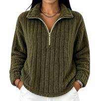 Women's Half-Zip Mock Neck Sweatshirt Long Sleeve Loose Fit Casual Warm Top L armijos žalia spalva