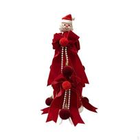 Velvet Christmas Tree with PomPoms Beaded Tabletop Pearls Layered
